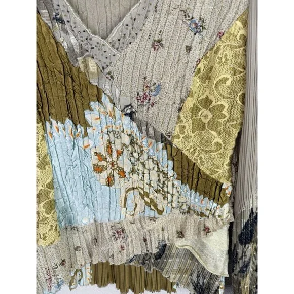 Vtg Y2K Alberto Makali Pleated Top Sz L Sequin Floral Lace Patchwork Fairy Artsy - Picture 5 of 10
